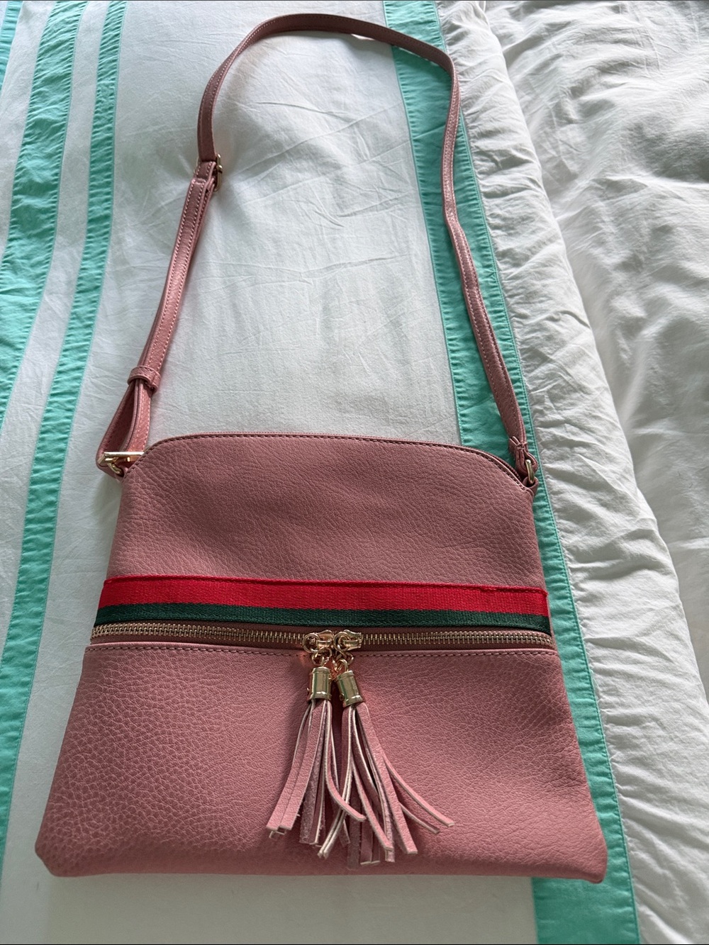 Pink Crossbody Bag with Tassel Accent